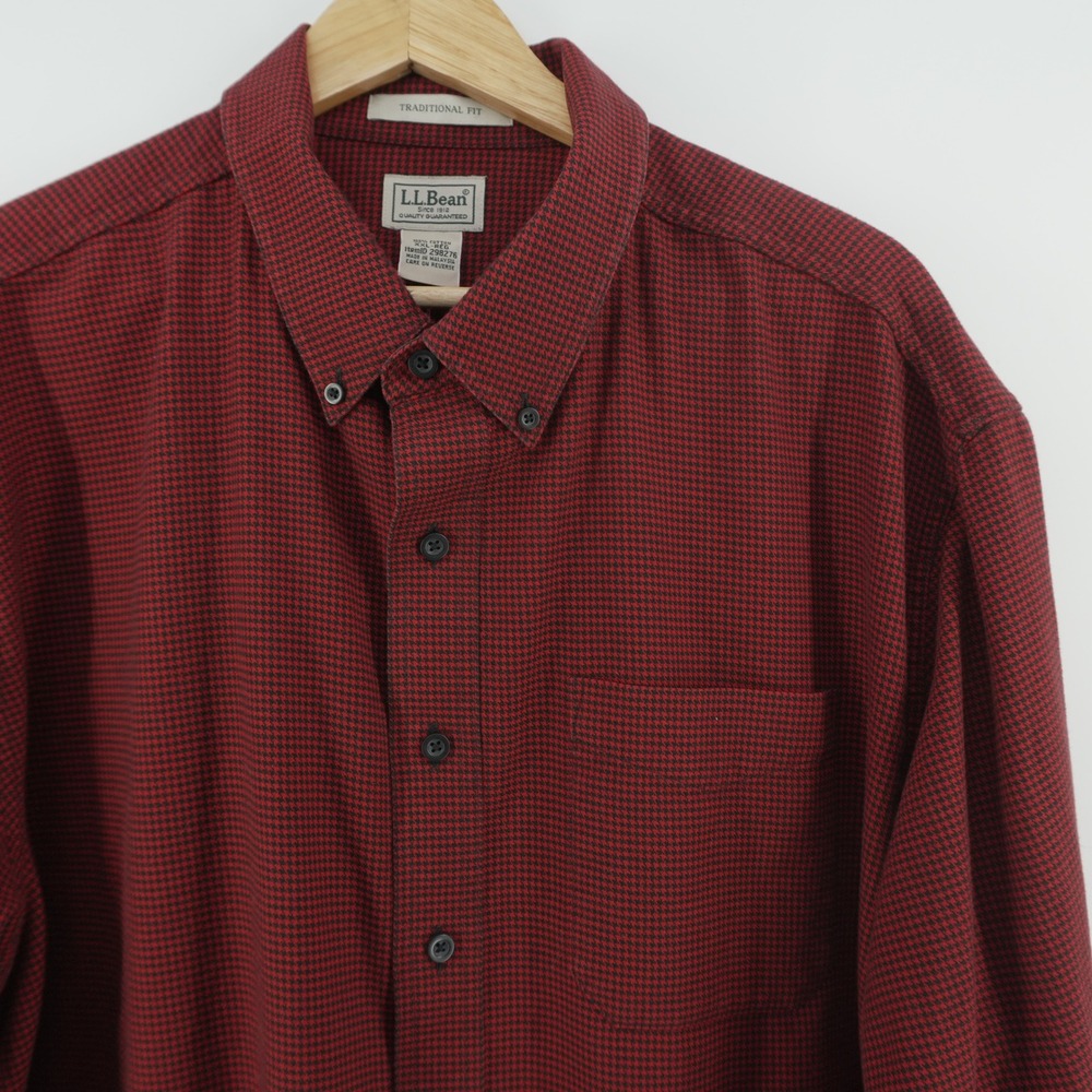 L.L. Bean Button Down Shirt Mens XXL Red Houndstooth Traditional Fit Cotton